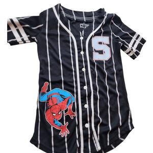 Marvel Spider Man Jersey Shirt Boys Medium Pinstripe Superhero Graphic Tee Top